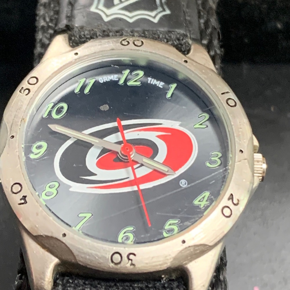 Carolina Hurricanes NHL Game Time Kids Watch Black Nylon Strap Hook‎ and Loop